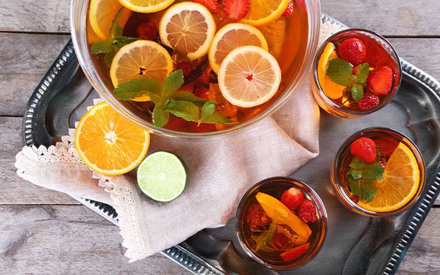 Punch bowl and cups cocktails