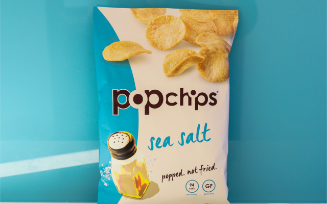 Blue background pop chips sea salted chips crisps