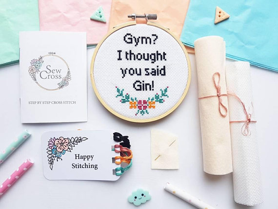 Gin Not Gym Sew Cross Stitch Set