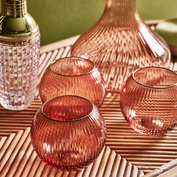 Pink stemless gin glasses