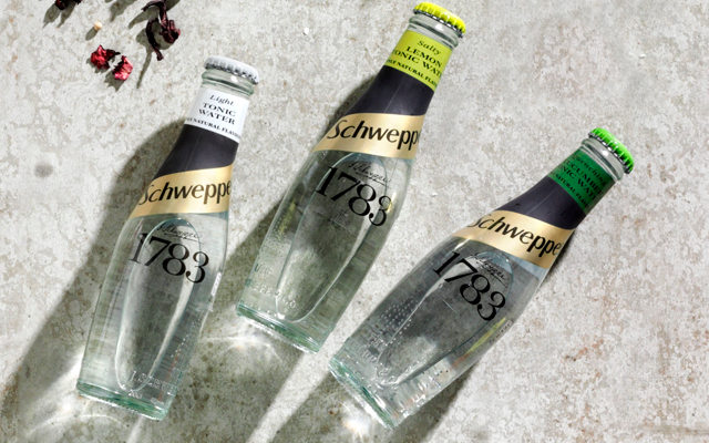 Schweppes tonics water, cucumber, salty lemon and light tonic