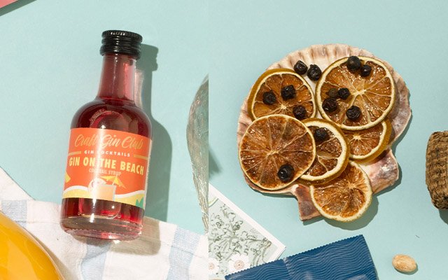 Gin on the Beach cocktail syrup and August G&T garnishes