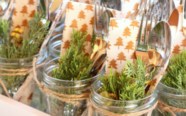 bonne maman jars used as festive cutlery holders