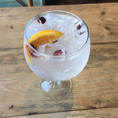 Gin perfect service cranberry and orange garnish