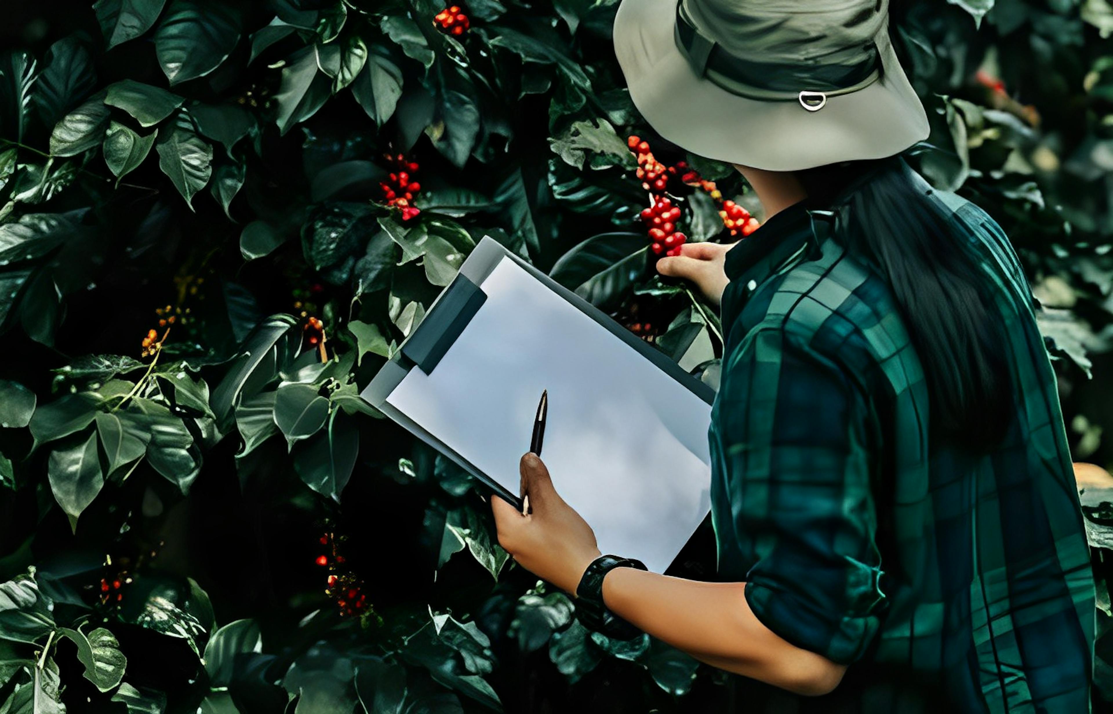 A picture of a girl who studies about plants.