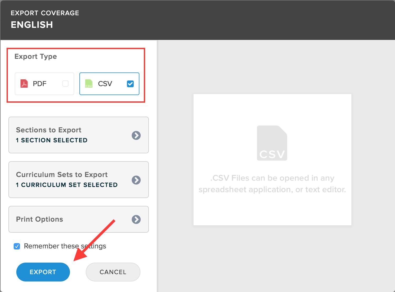 Chalk Support How Do I Export Standards Coverage To A Pdf Or Csv