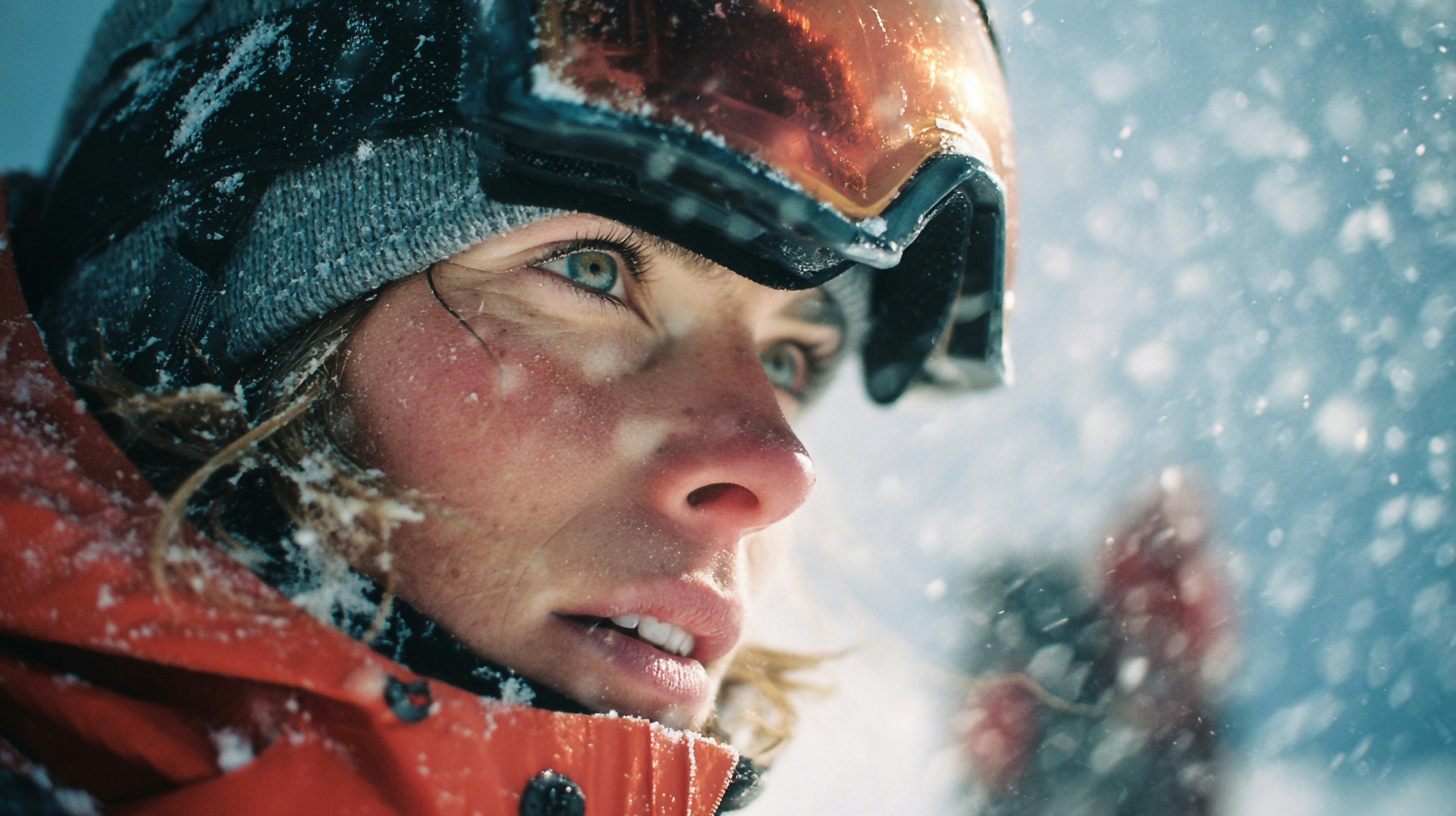 Focus sur le visage d'une skieuse 