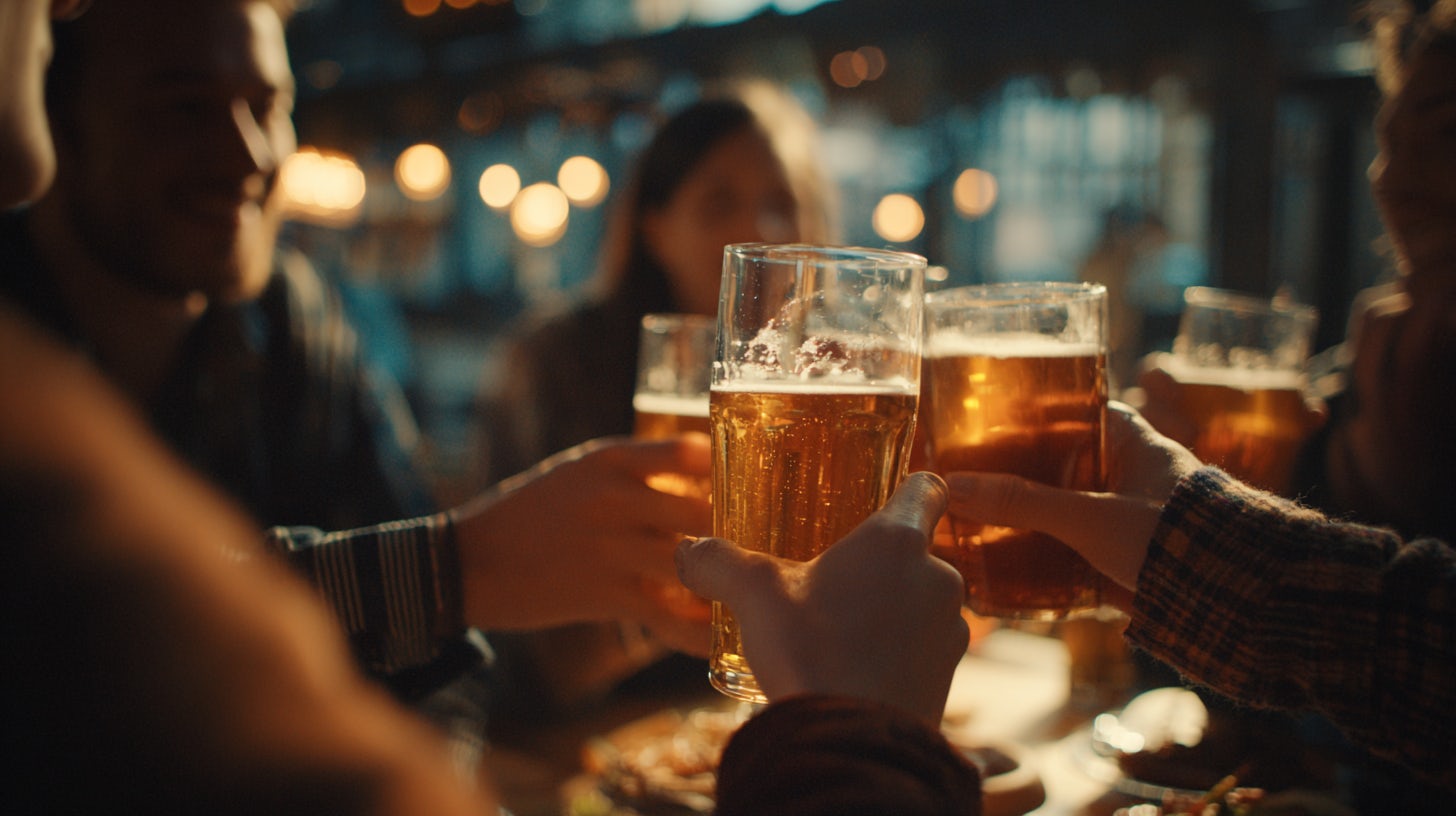 4 verres de bière en train de trinquer