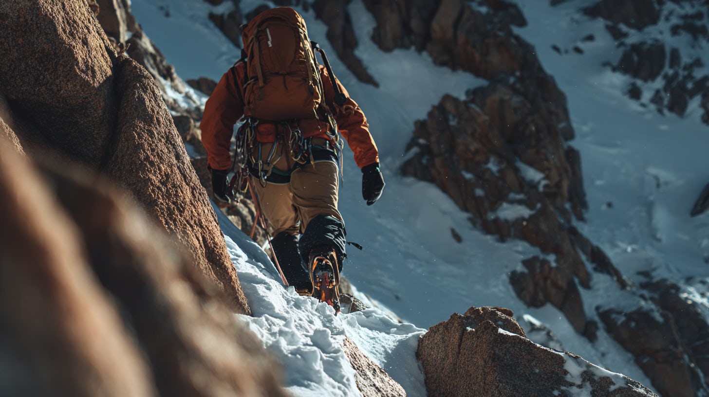un alpiniste de dos en montagne 