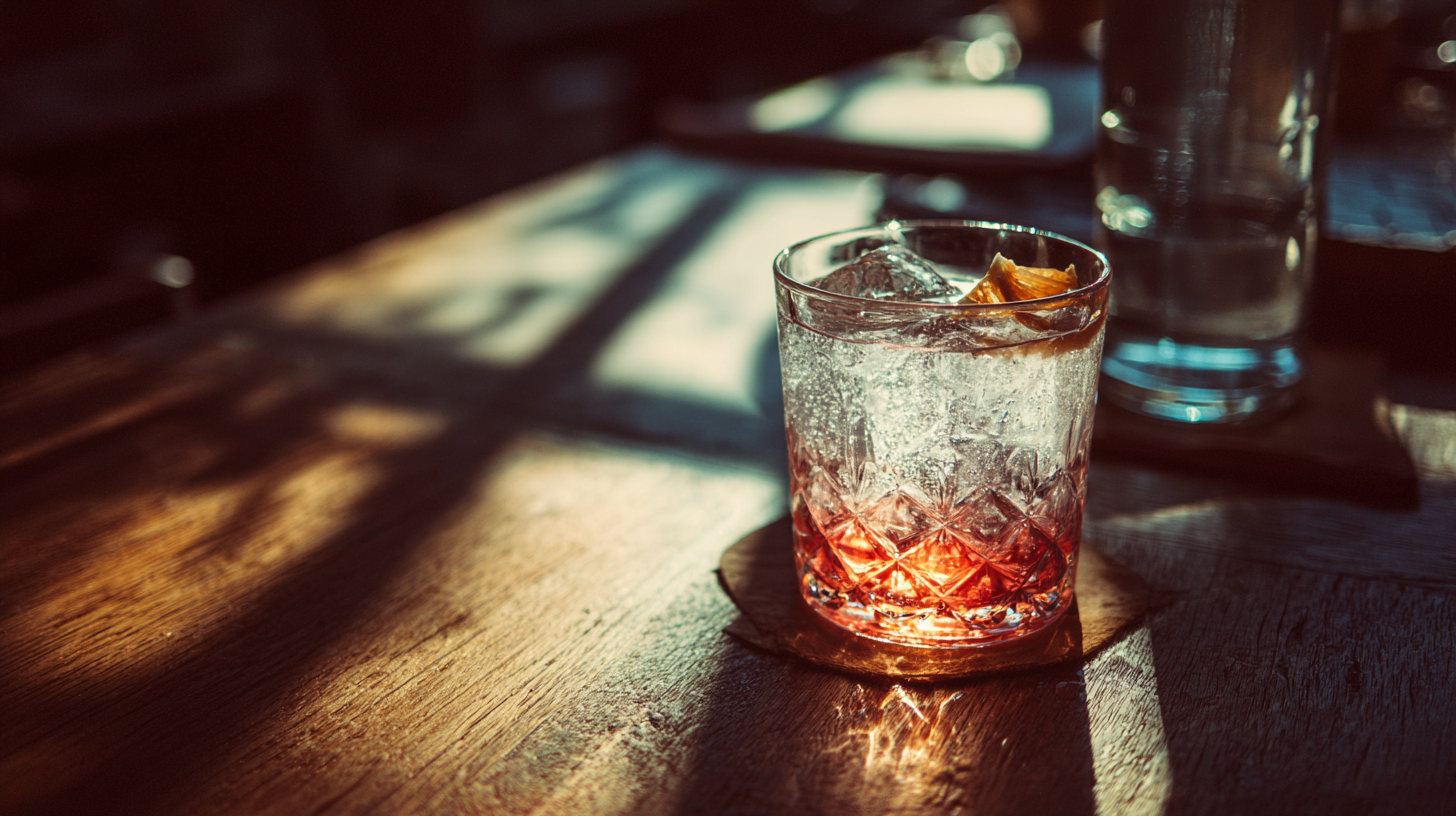 verre d'alcool posé sur une table en bois