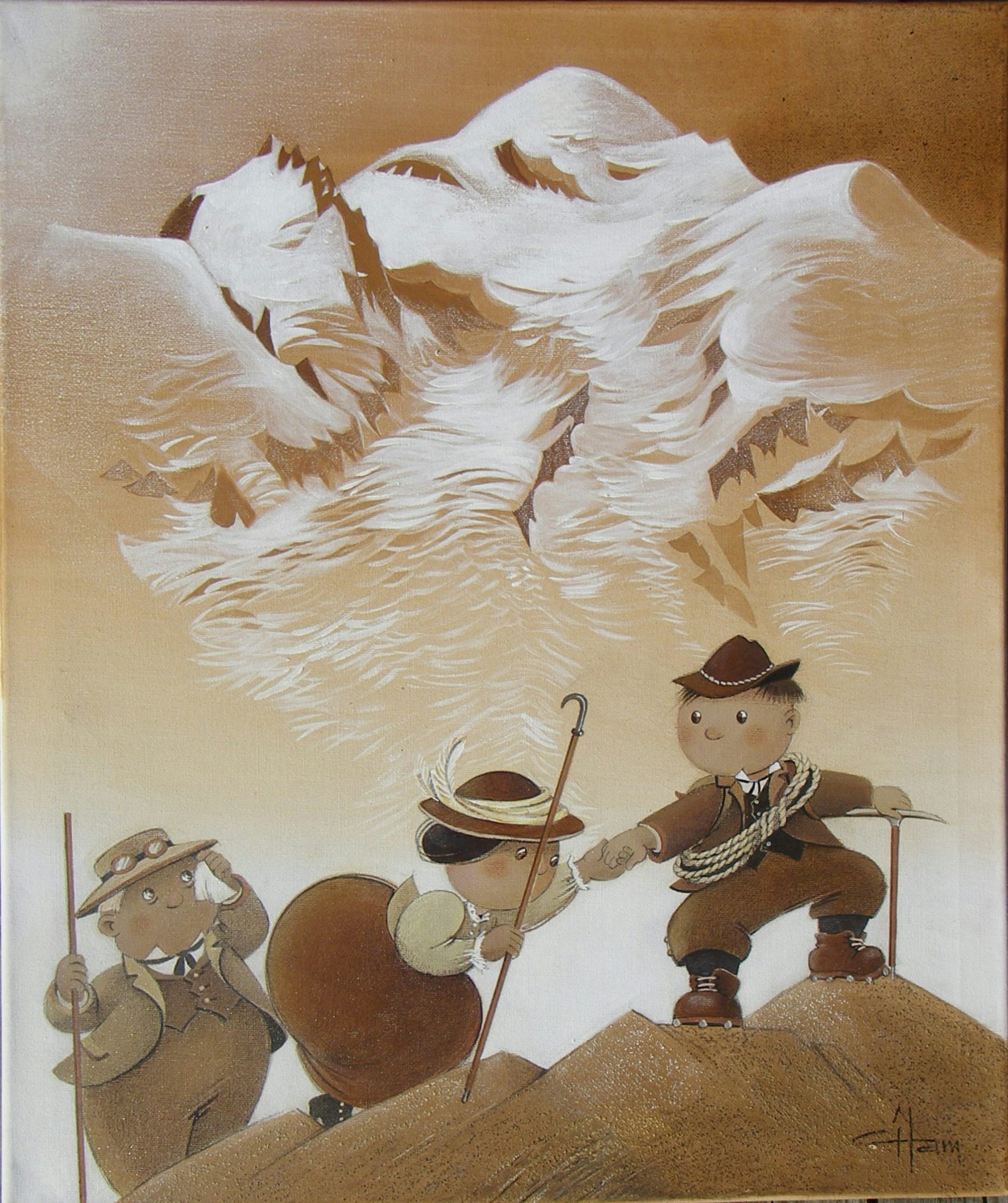 illustration de 3 alpinistes devant une montagne