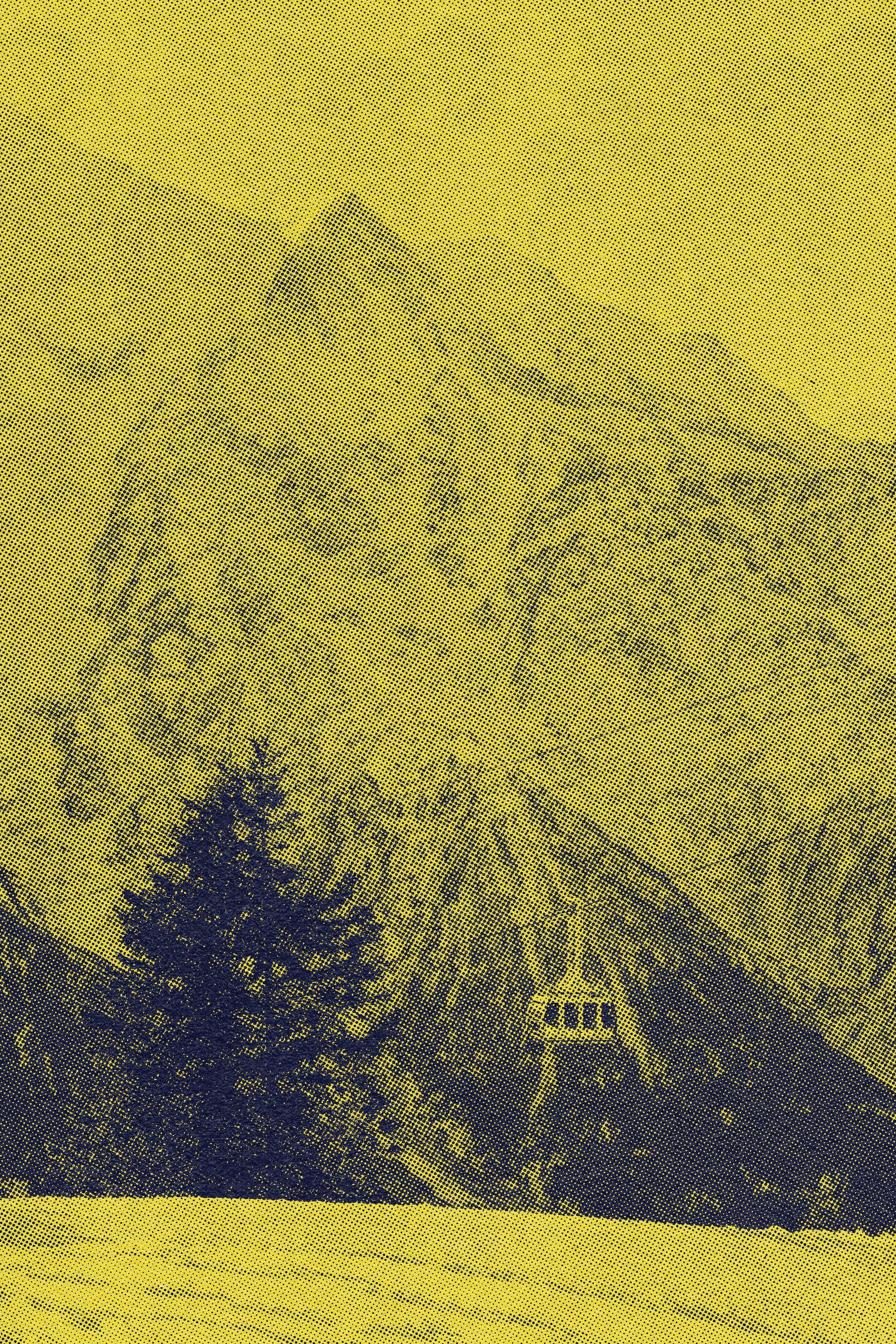 Mont Blanc en arrière plan et téléphérique du Brévent devant avec un filtre jaune sur la photo