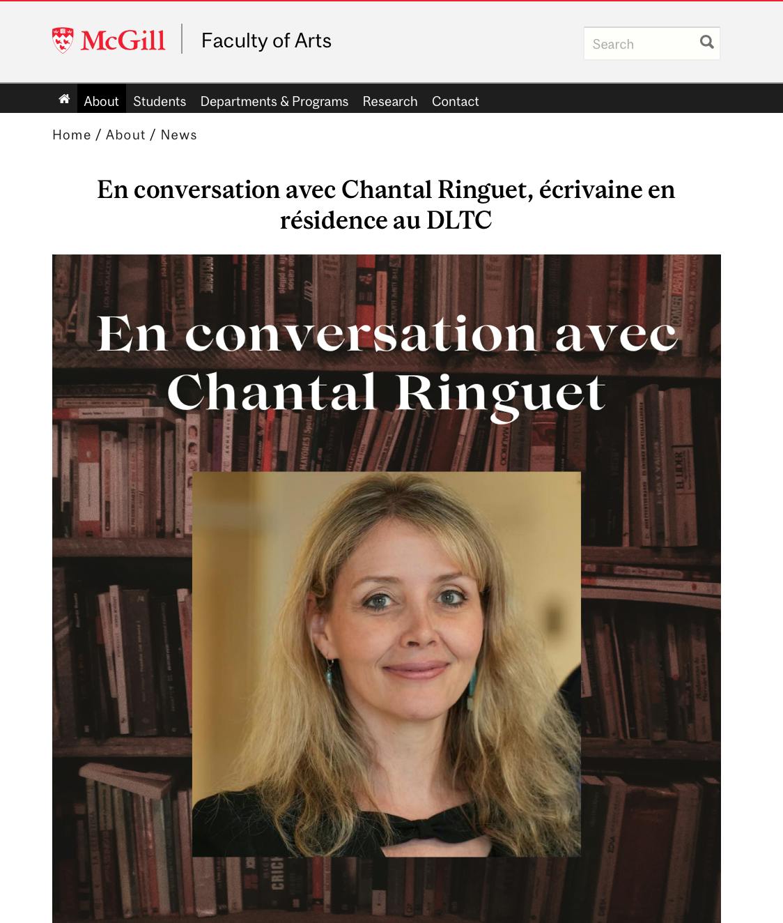 Entretien écrivaine en résidence DLTC, McGill