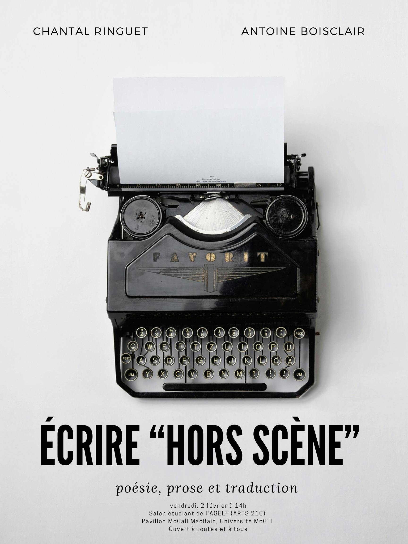 Écrire "hors scène": poésie, prose et traduction (vendredi 2 fév. 2024)