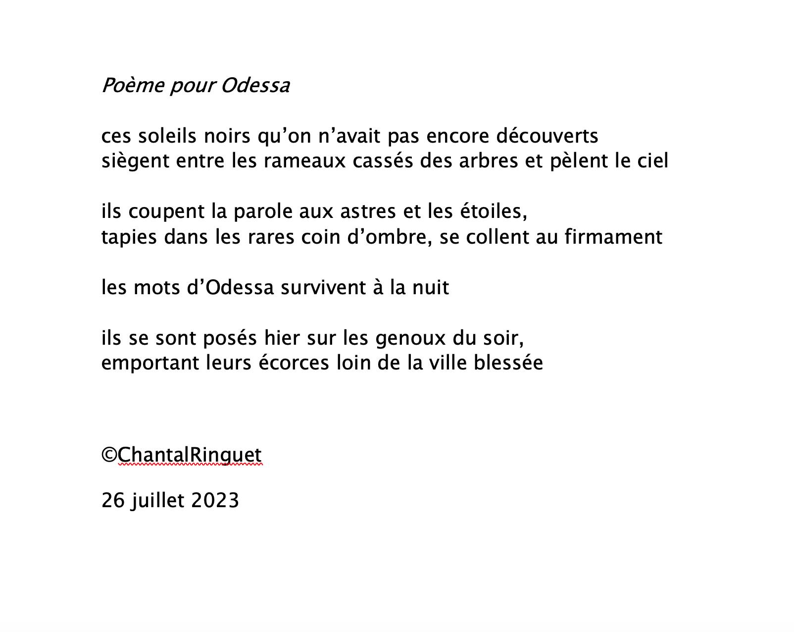 poème pour odessa