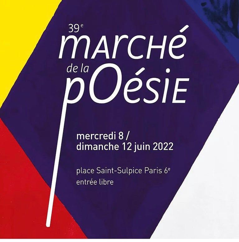 39e marché de la poésie - mercredi 8 / dimanche 12 juin 2022 - place Saint-Sulpice Paris 6e - entrée libre