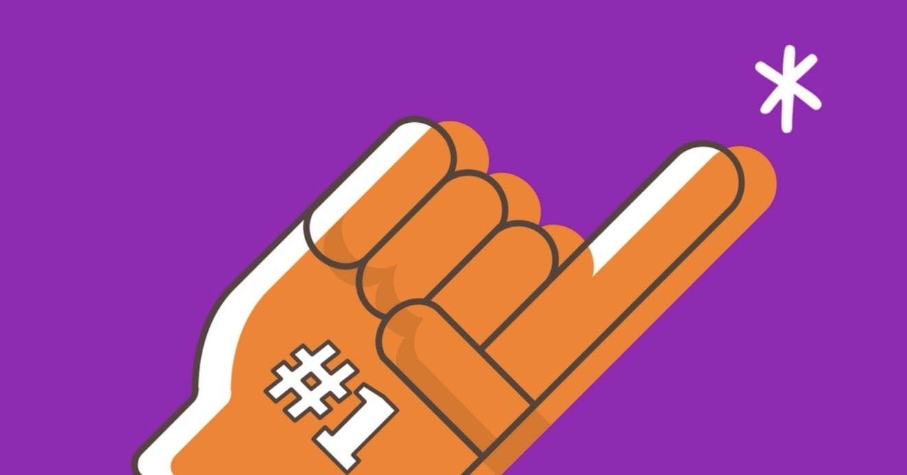 An illustration of an orange foam finger with a #1 written on the palm. 