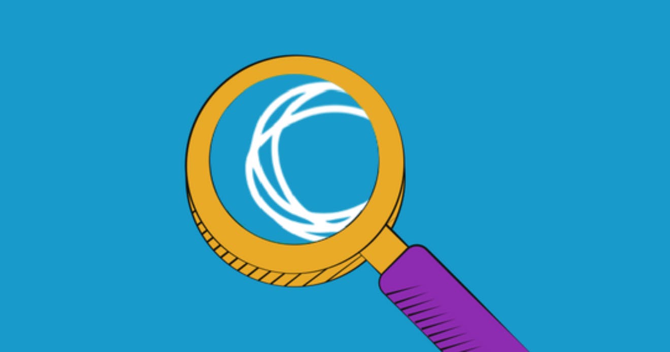 Illustration of a yellow magnifying class with purple handle looking over the Chaordix nest logo. 