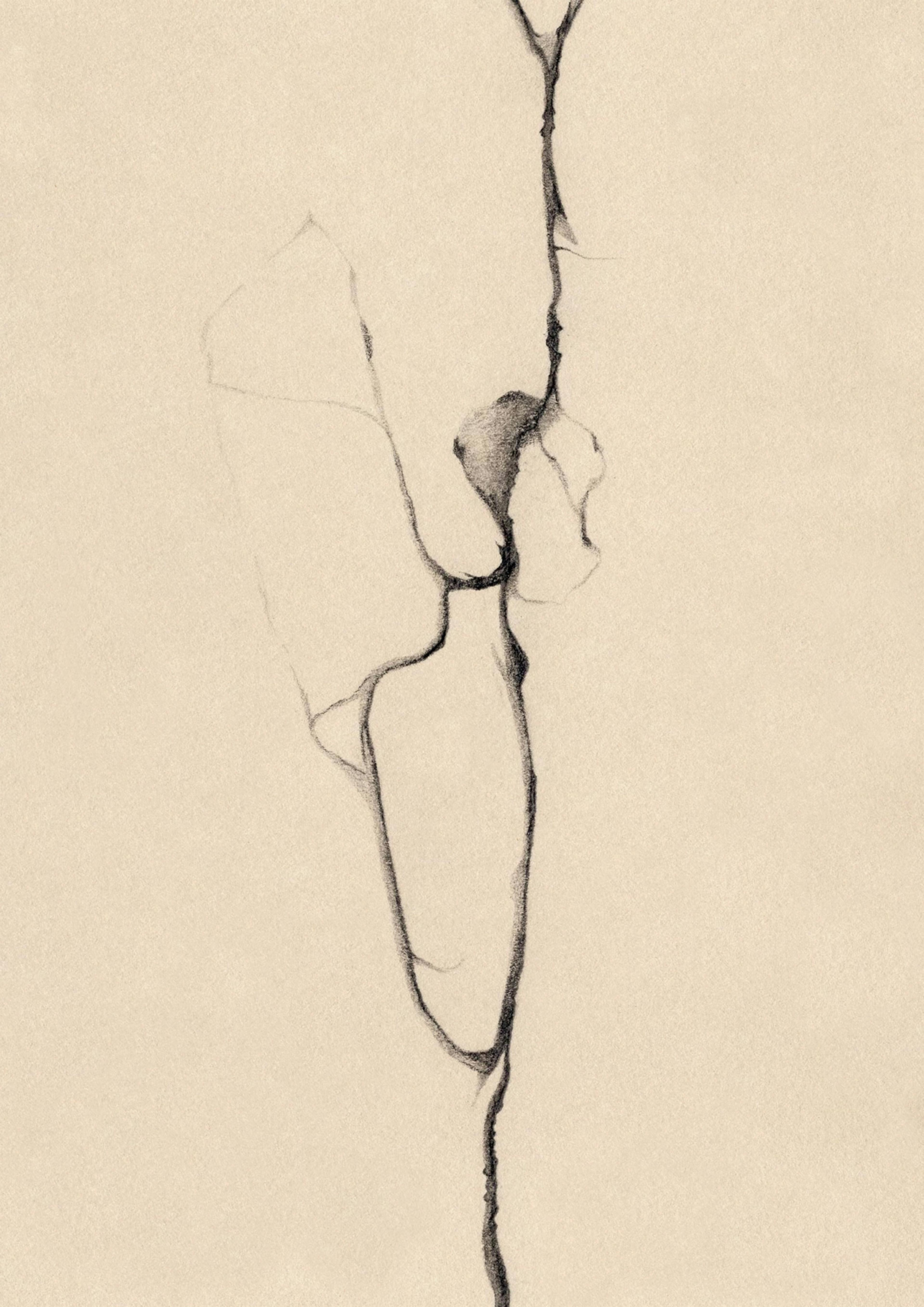 Pencil drawing on ivory coloured paper of a crack in the wall. 