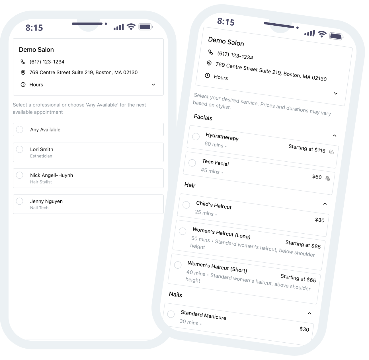 Screenshot from the Customer's Booking Platform perspective