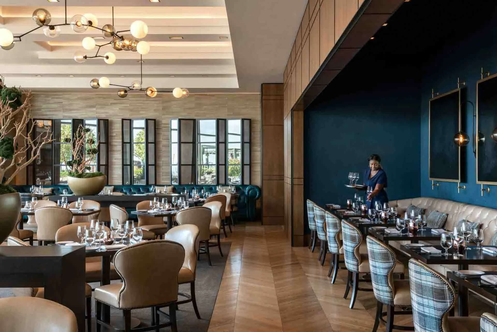 Hospitality dining interior featuring custom furniture.