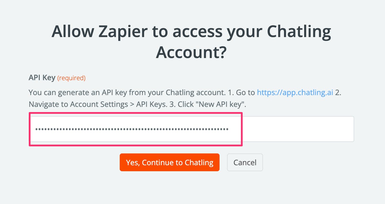 Authenticate Chatling on Zapier