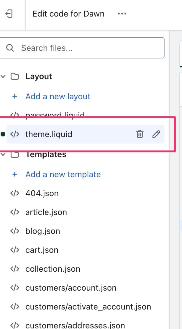 open theme.liquid file