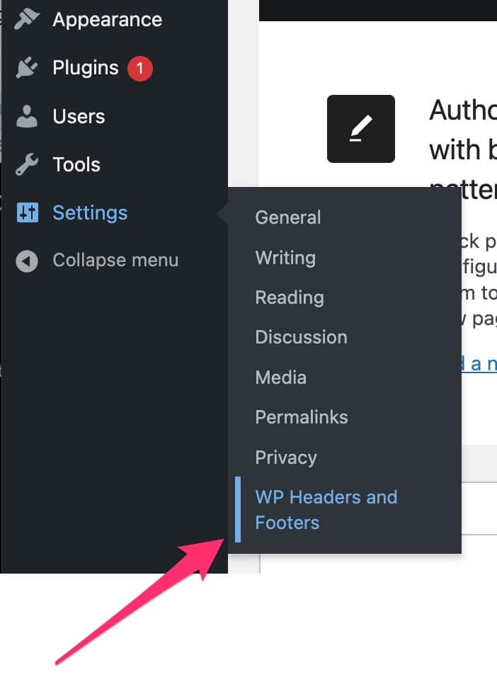 open WP Headers and Footers settings