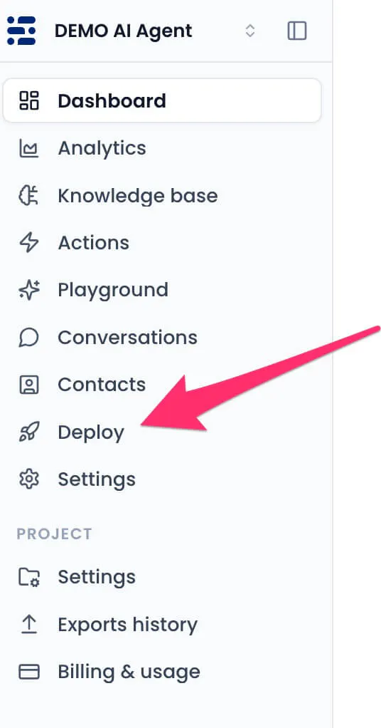open deploy page in chatling