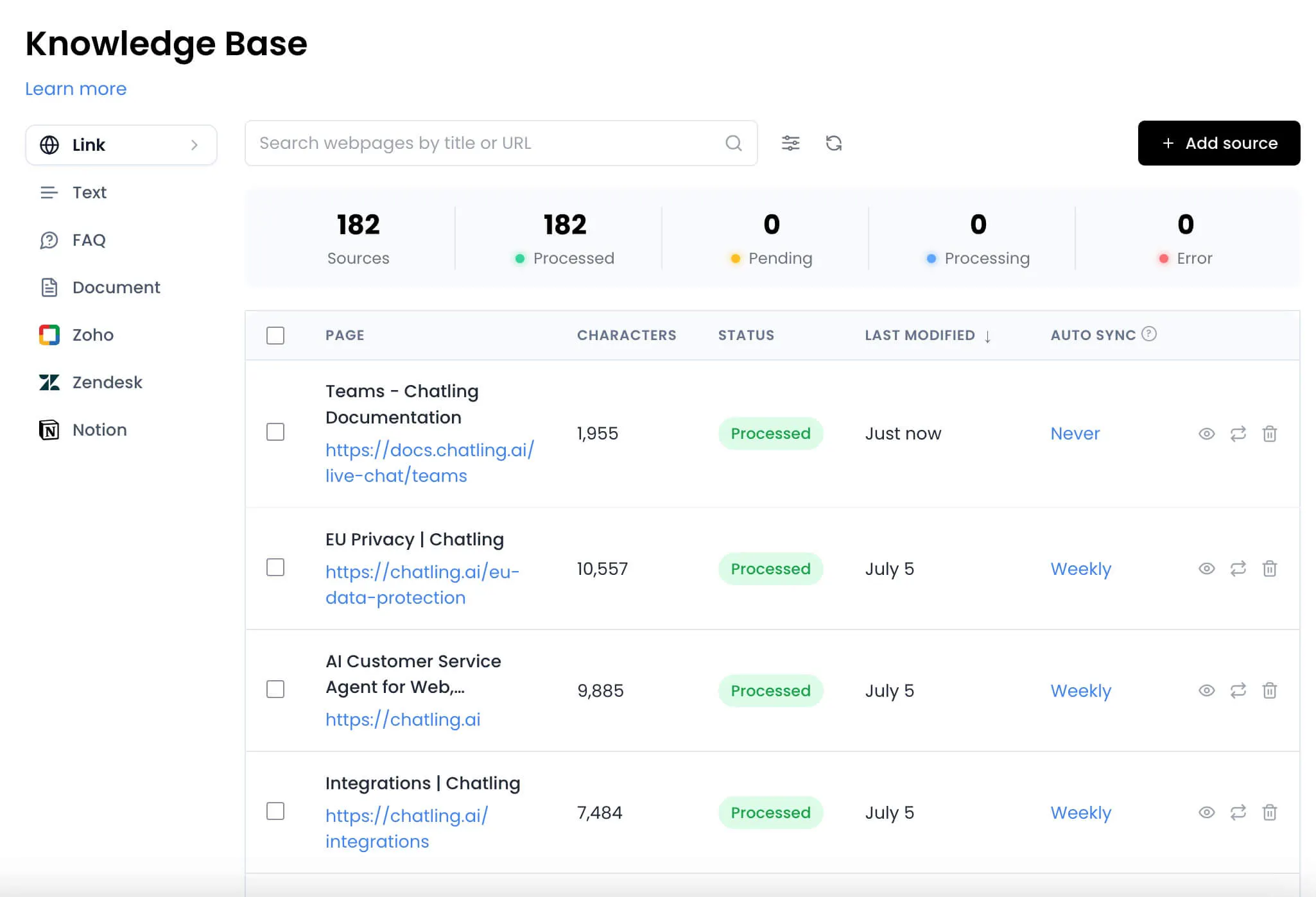 chatling knowledge base