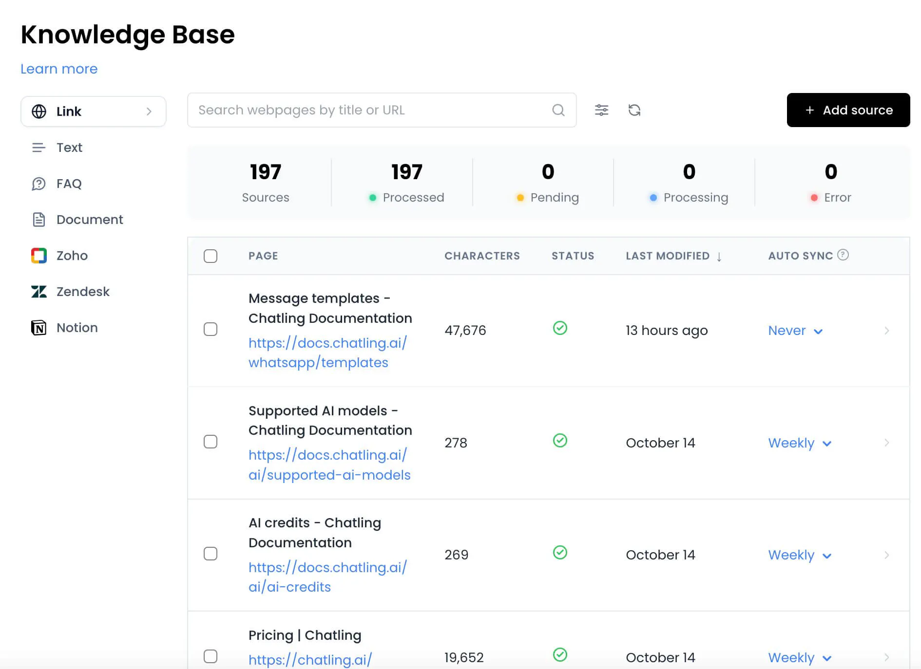 chatling knowledge base