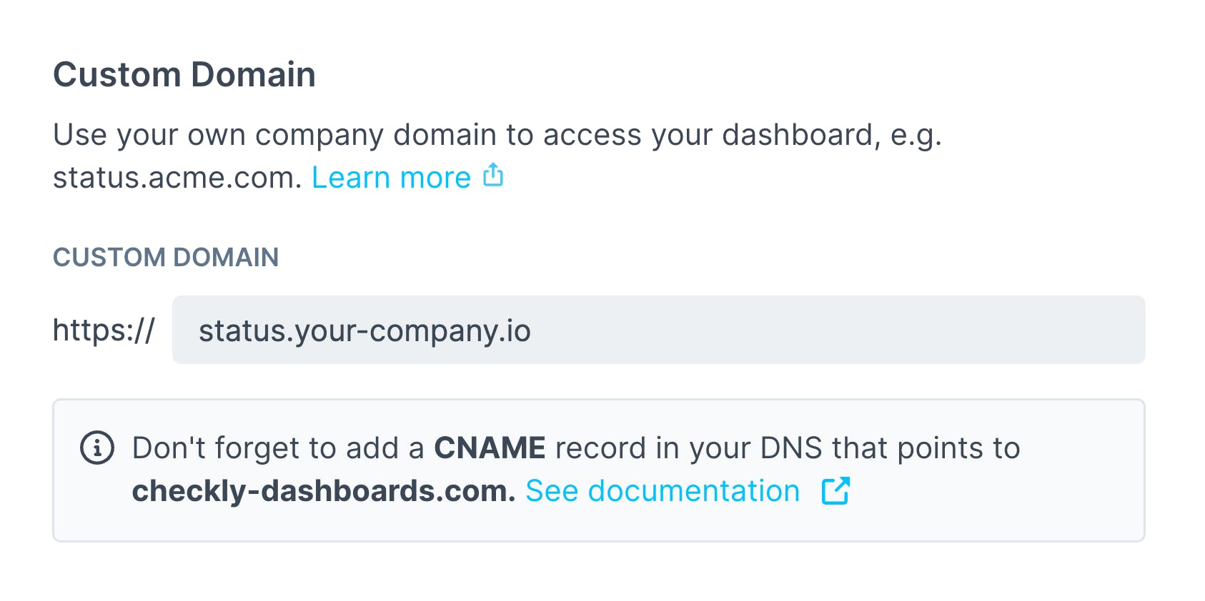 Custom domain settings in Checkly app