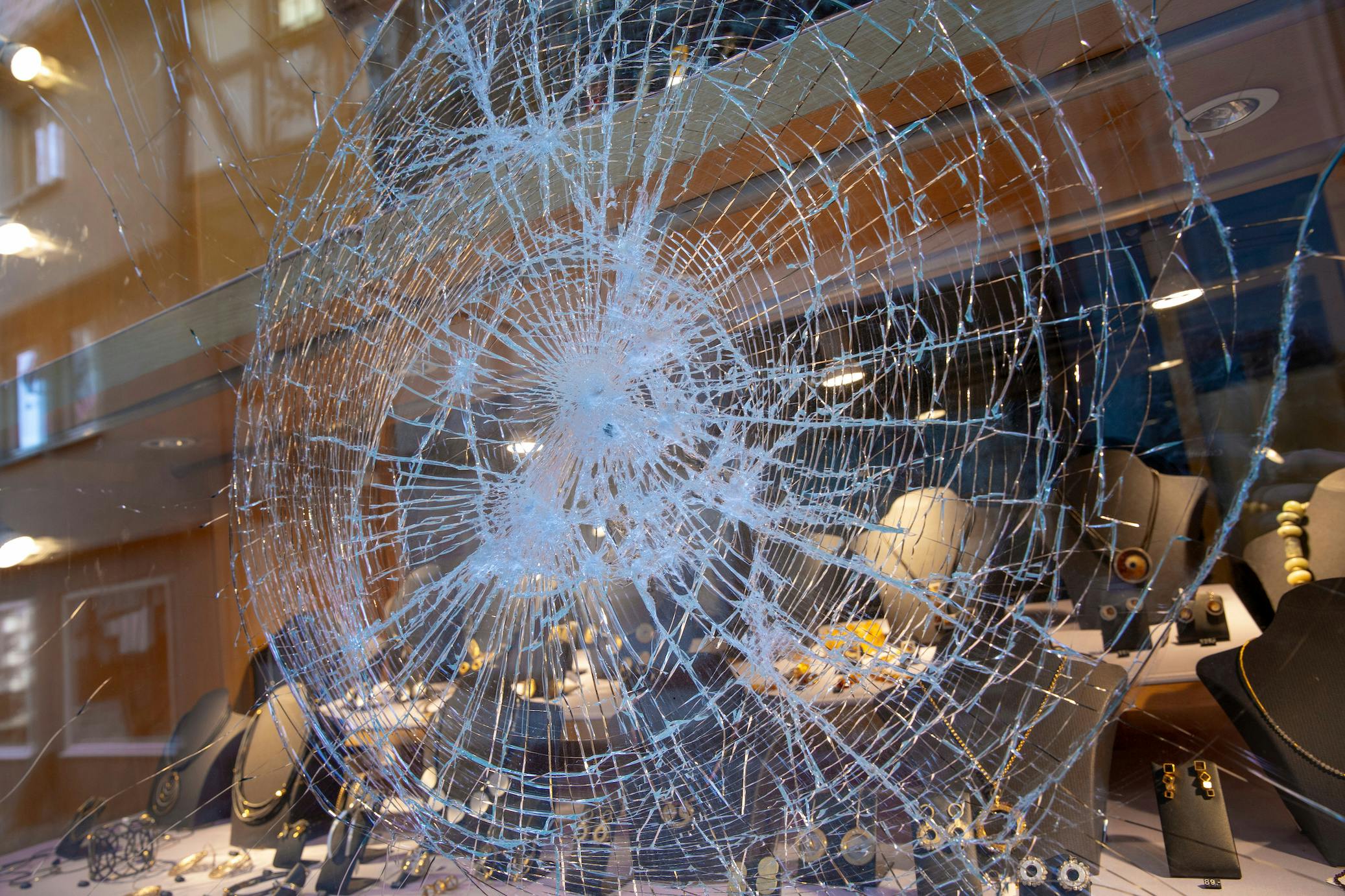 a broken shop window