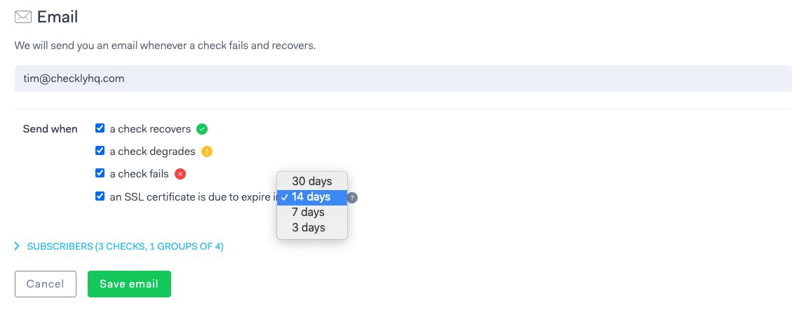 set SSL expiry alerts per channel