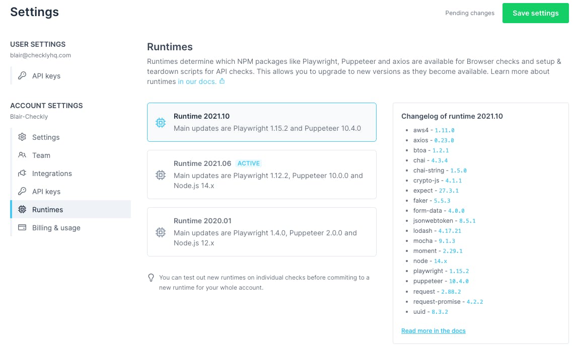 Checkly Runtime 2021.10 with faker.js and updated Playwright