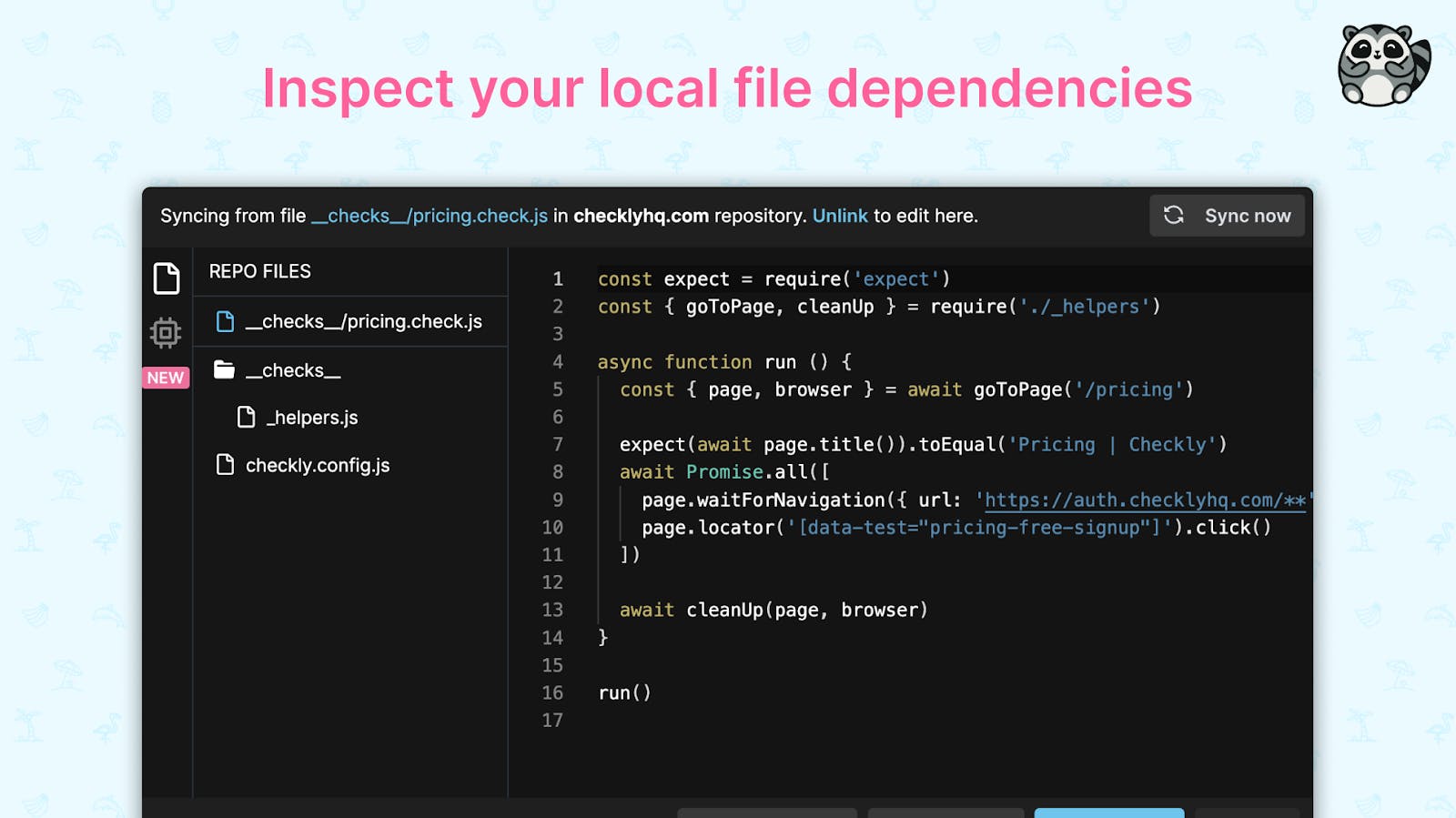 browser check editor showing local file dependencies