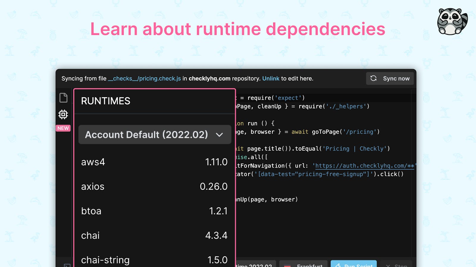 browser check editor showing runtime packages