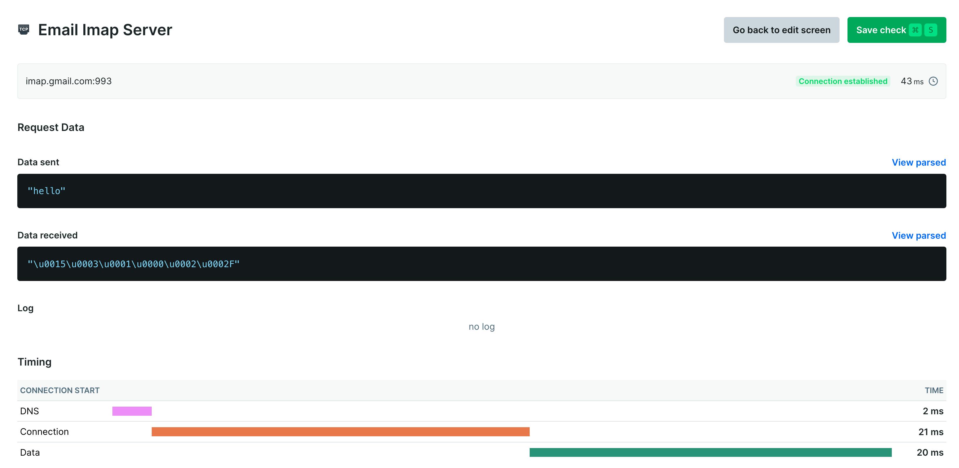 screenshot of a TCP check