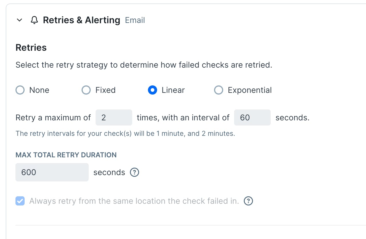 Checkly retry settings