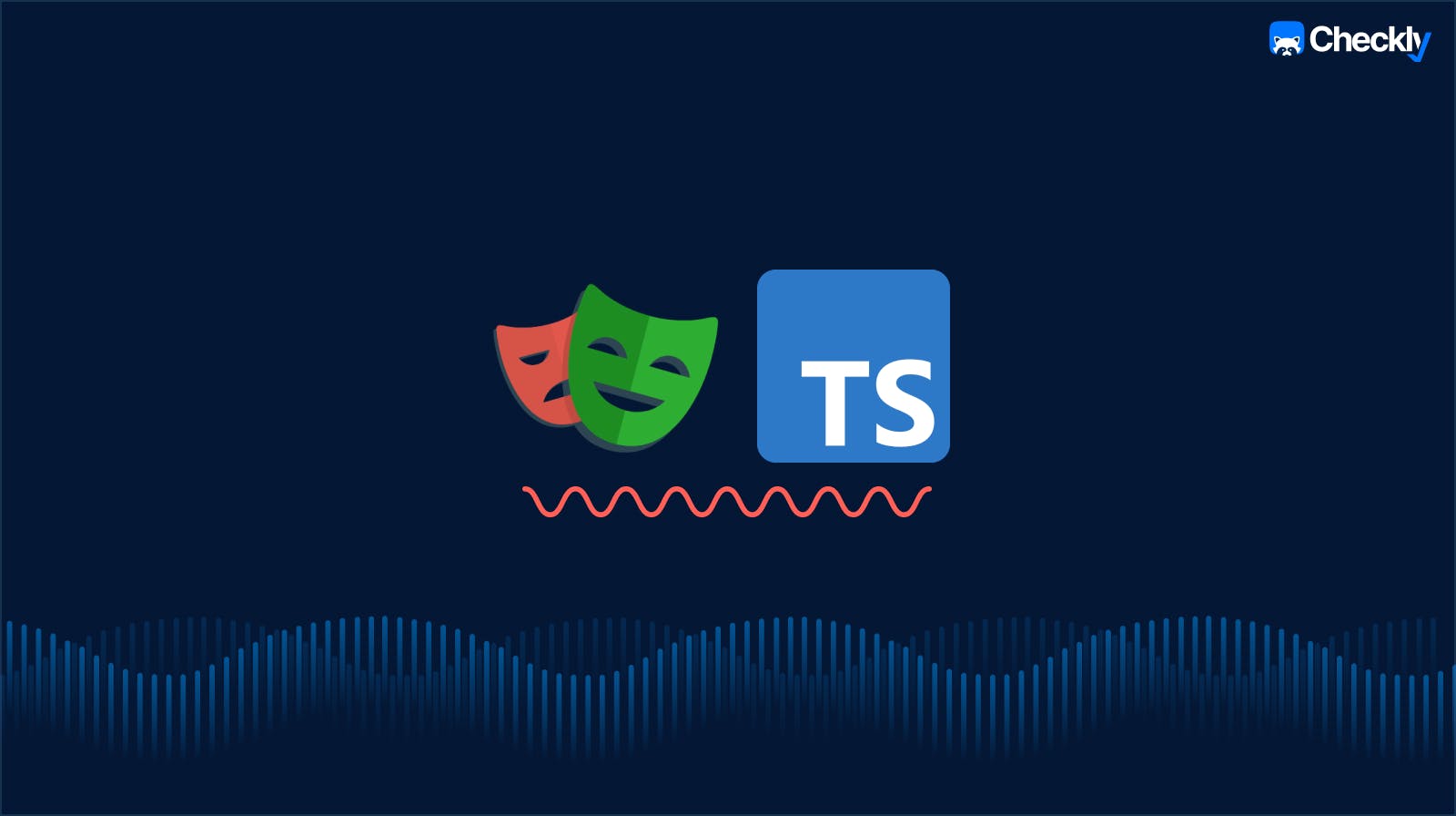 Playwright and TypeScript logo with red squiggle lines.