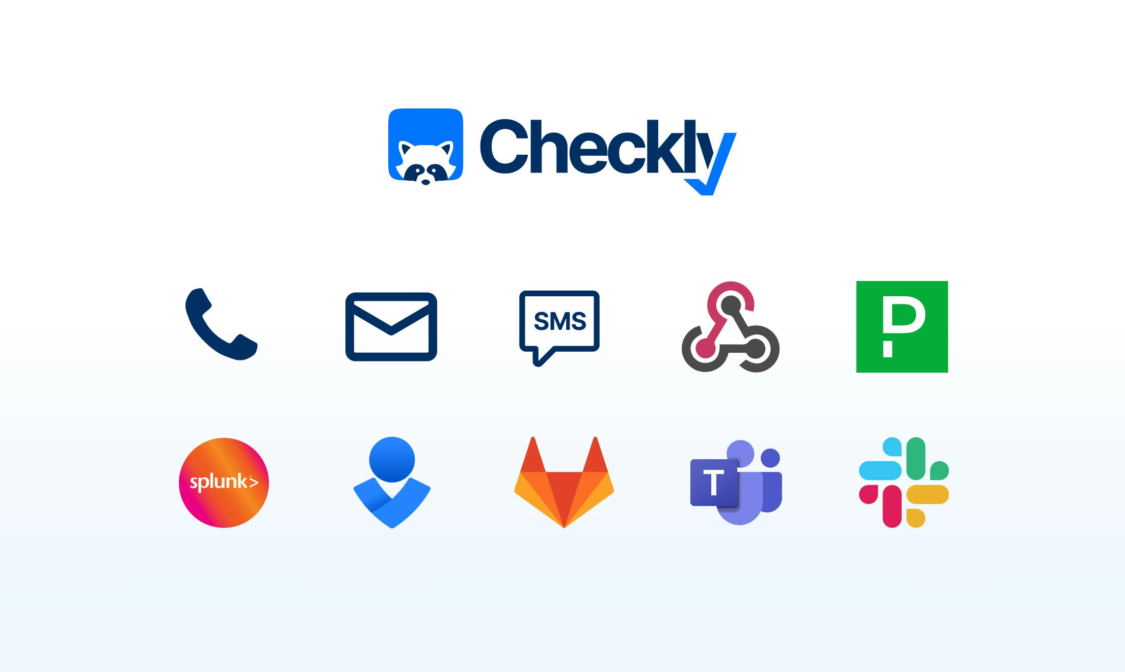 Alert channels: phone, mail, SMS, webhooks, Pageduty, Splunk, MS team, GitLab, Slack