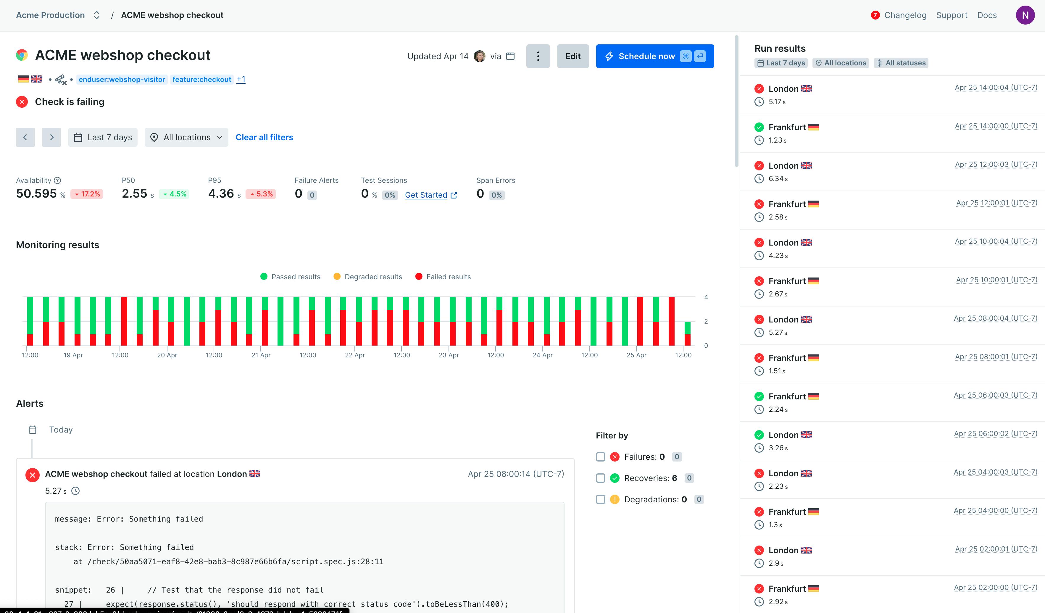 A Checkly dashboard