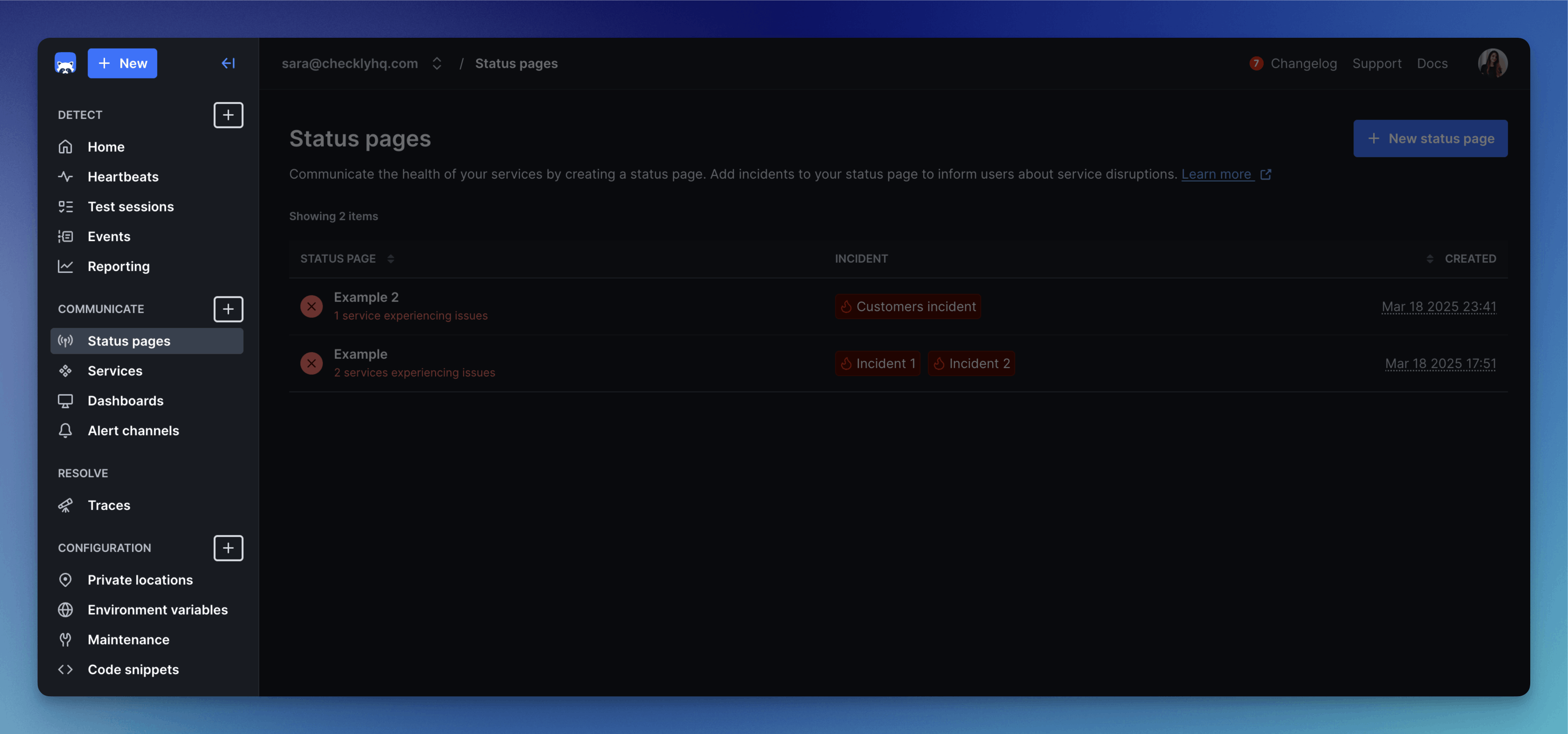 new checkly sidebar