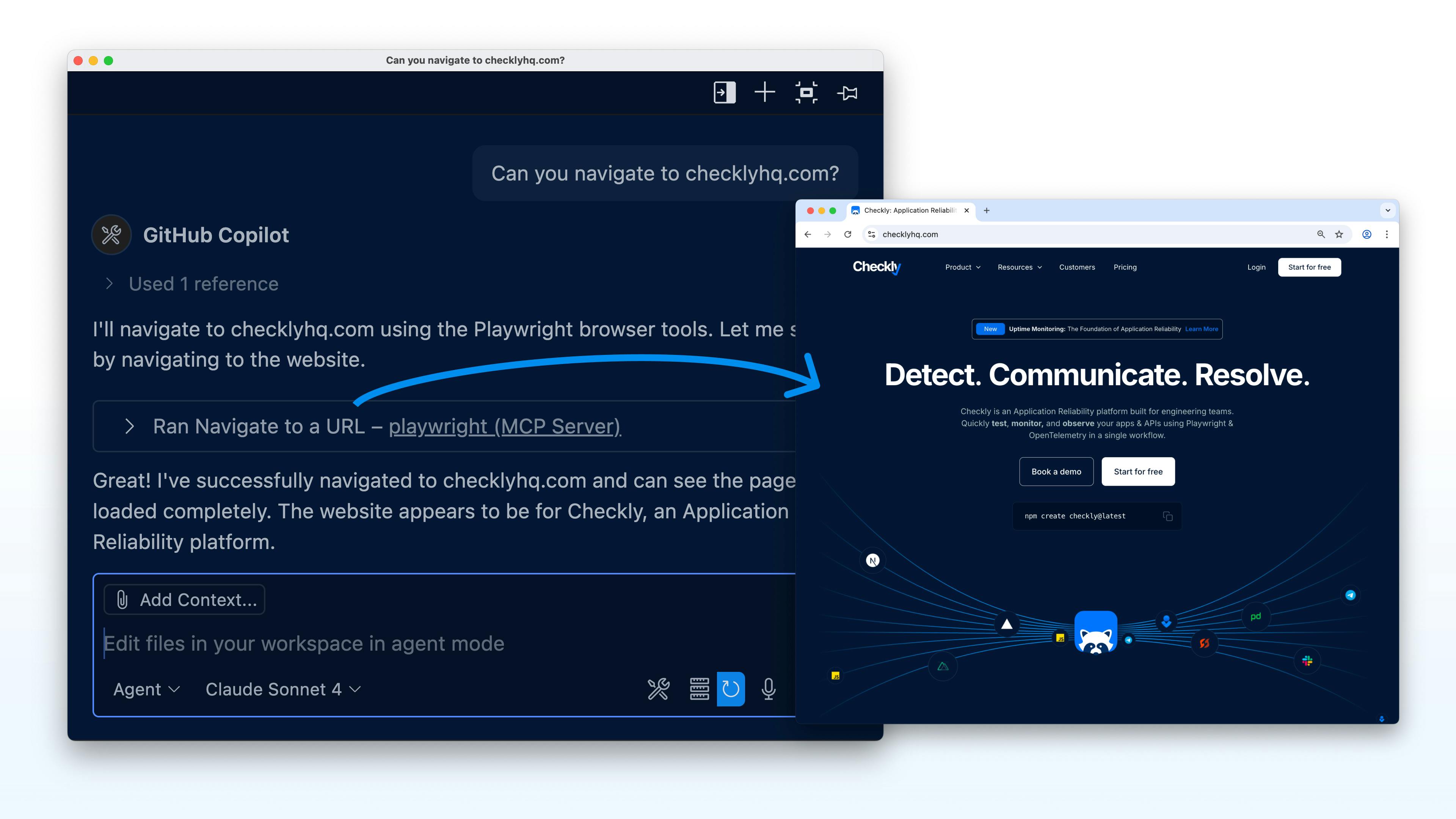 Example showing how a chat can control a browser.
