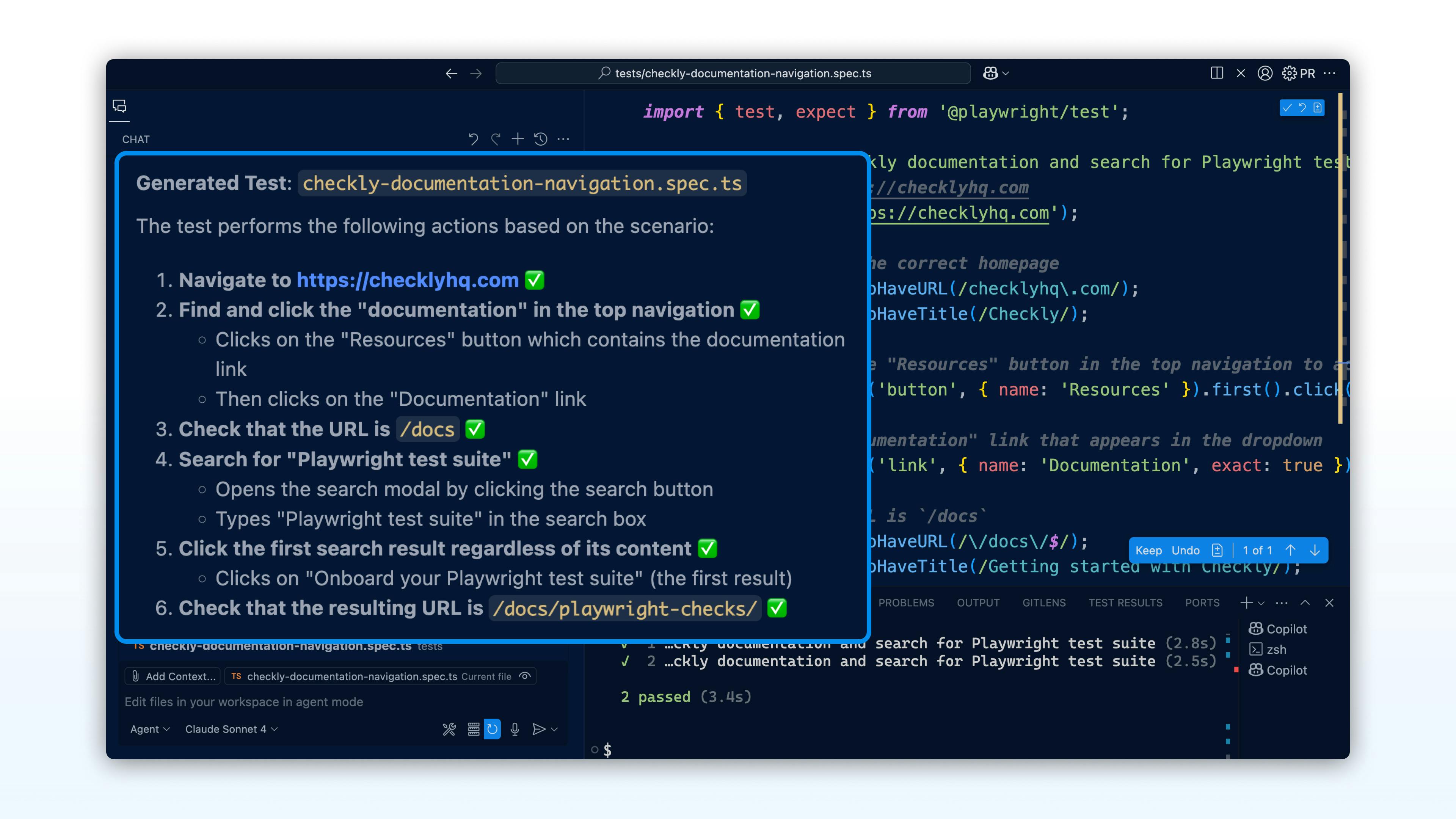 Successful AI codegen session in which the AI summarizes the result.