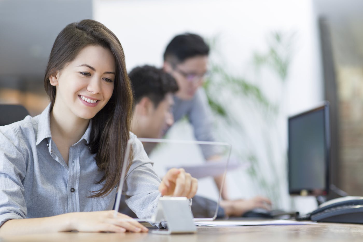 Female developer working at desk