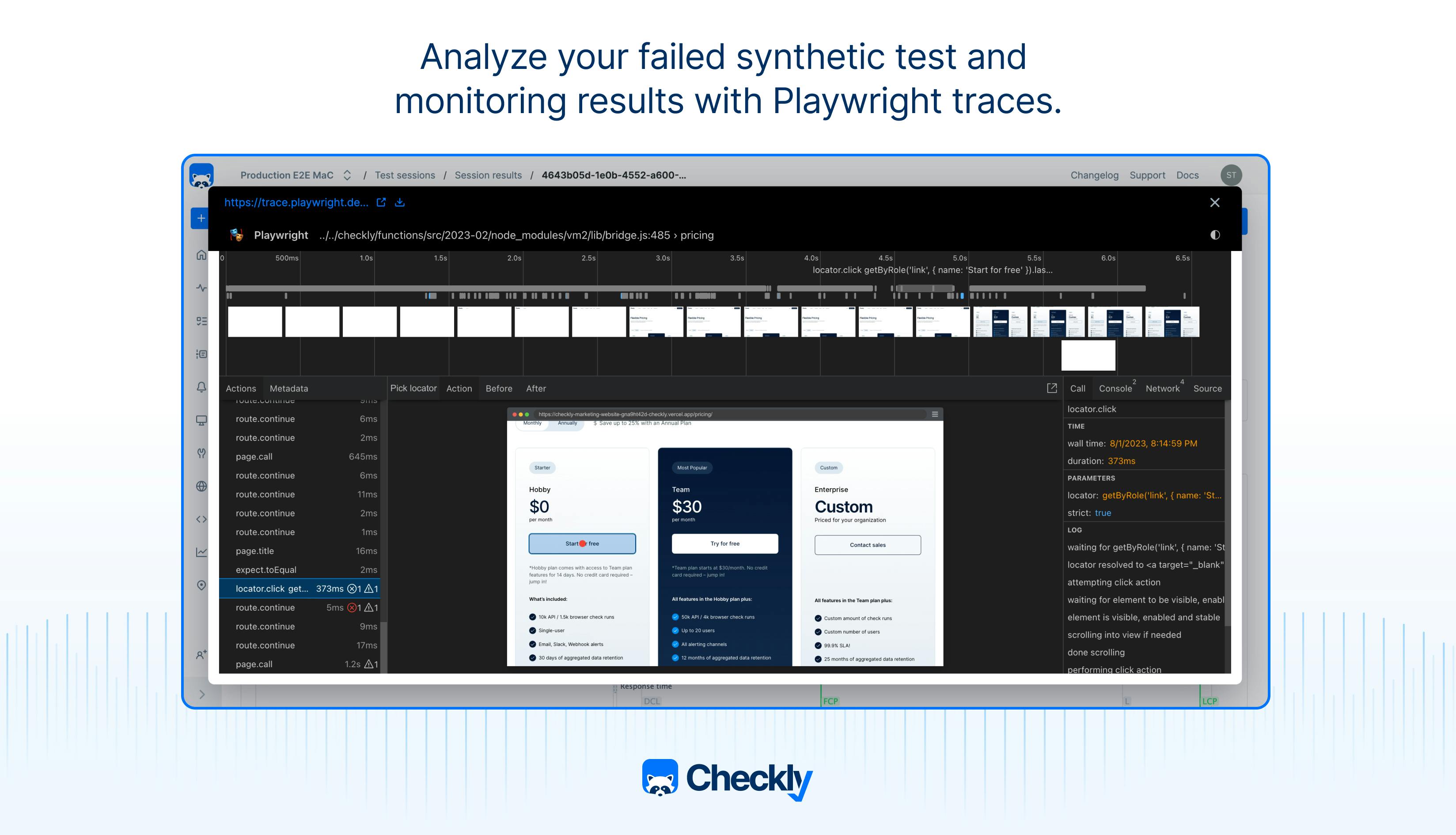 Analyze your failed synthetic test and monitoring results with Playwright traces.