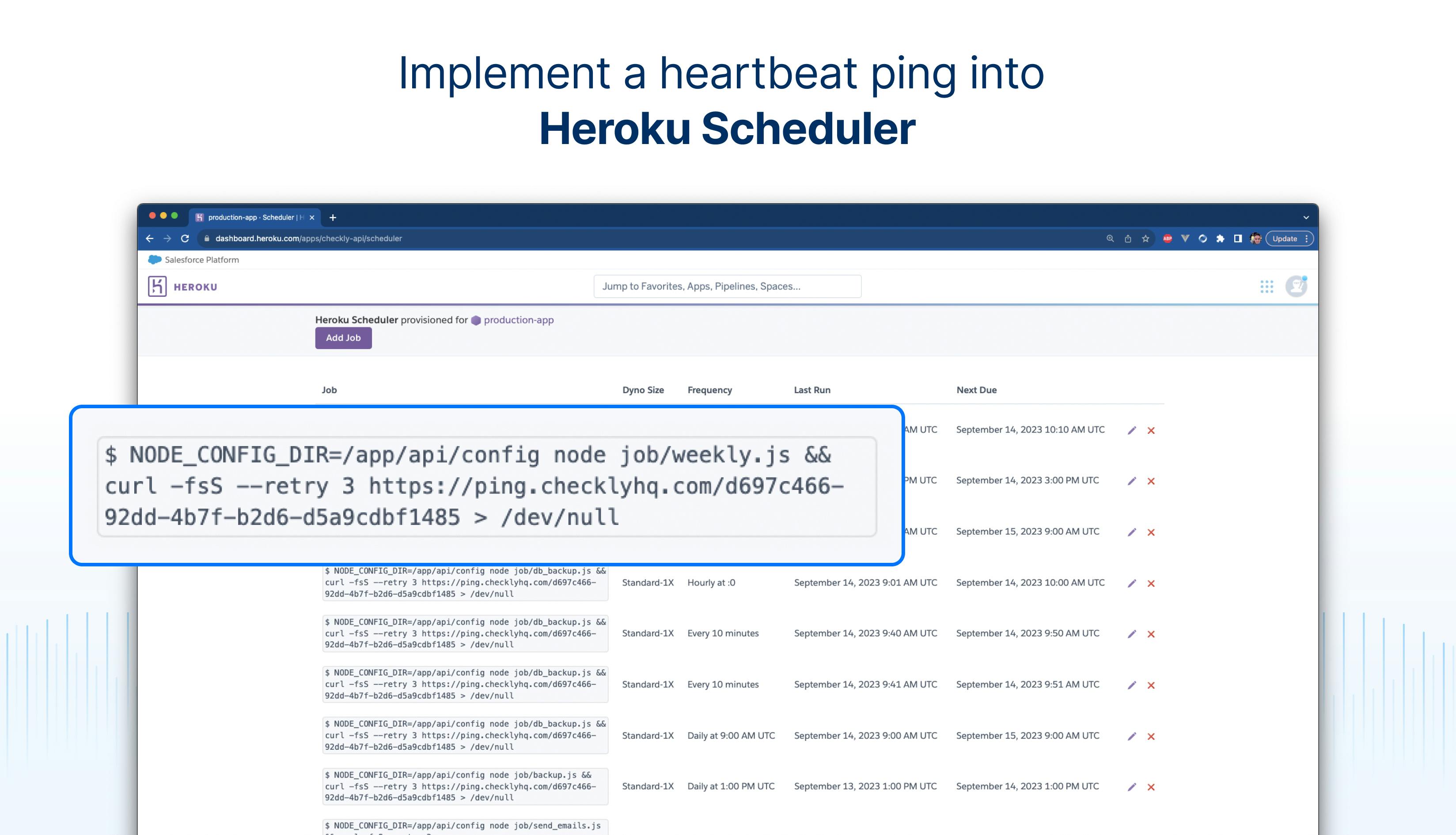 Example showing a heartbeat ping in Heroku scheduler.