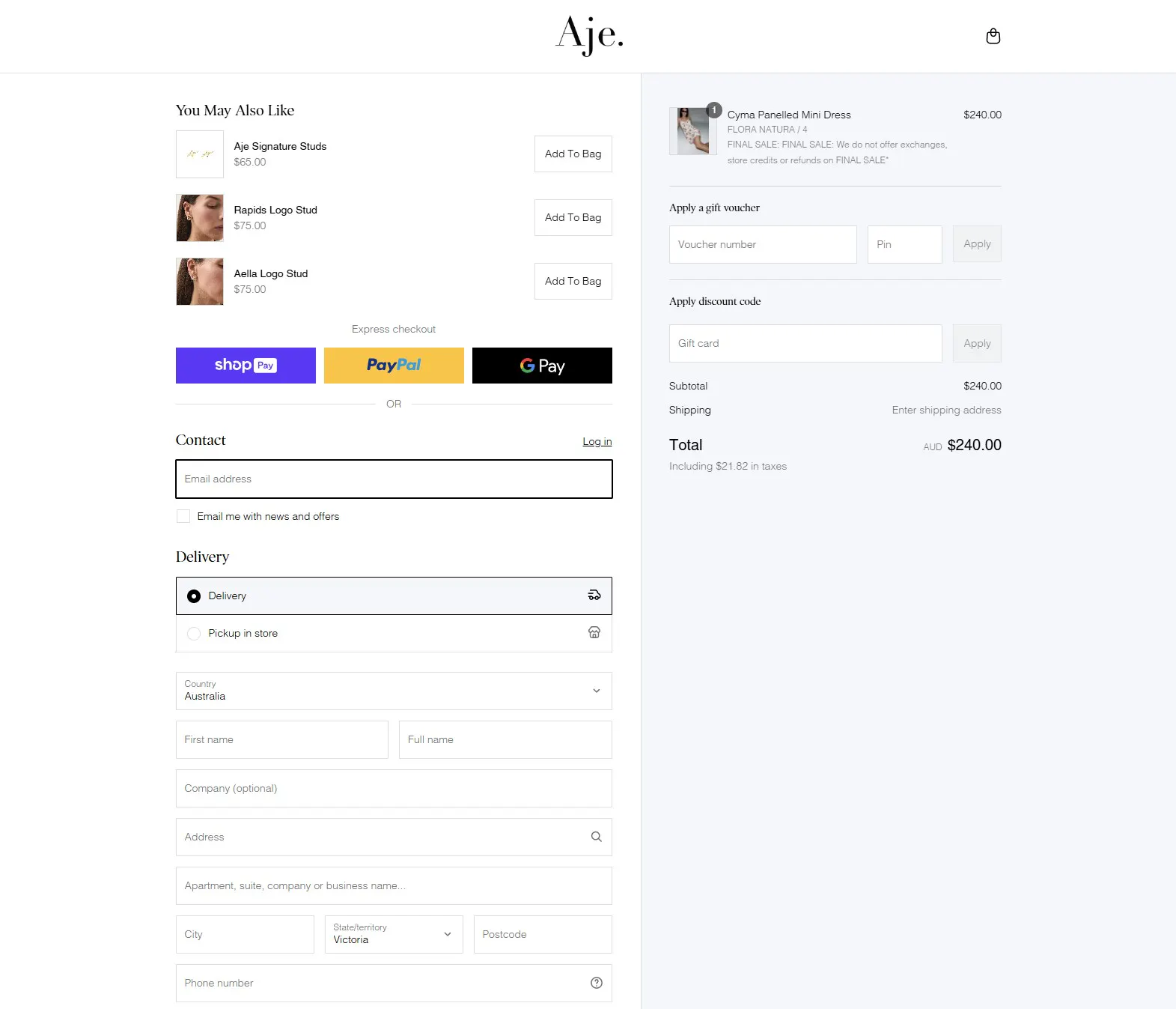 Aje checkout reference