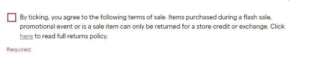 Sir the label agreement terms checkout